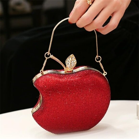 Sparkly Apple Rhinestone Handbags Diamond Women Evening Bags Bling Minaudiere Cl - Picture 6 of 8